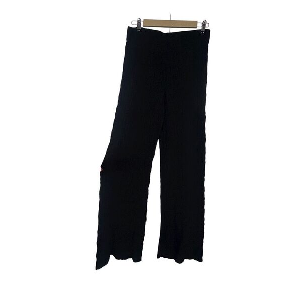 Mango Pants Womens Black Medium Textured Popcorn Stretchy Knit Flare Wide leg - Picture 3 of 15